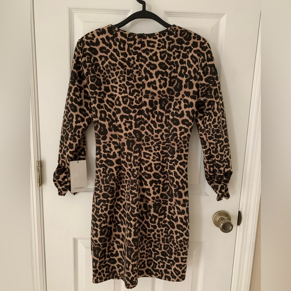 Zara Leopard Pattern Suede Ruched Long Sleeve Dress NWT Women’s Size - L - Picture 10 of 13